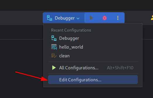run/debug configurations menu